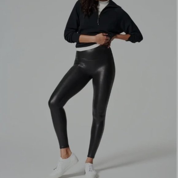 SPANX Faux Leather Leggings size small black tights - Picture 1 of 6